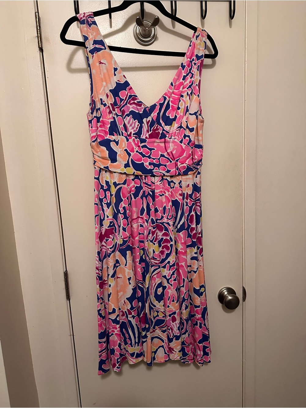 Lilly Pulitzer Pink, Blue & Peach V-Neck Midi Dress